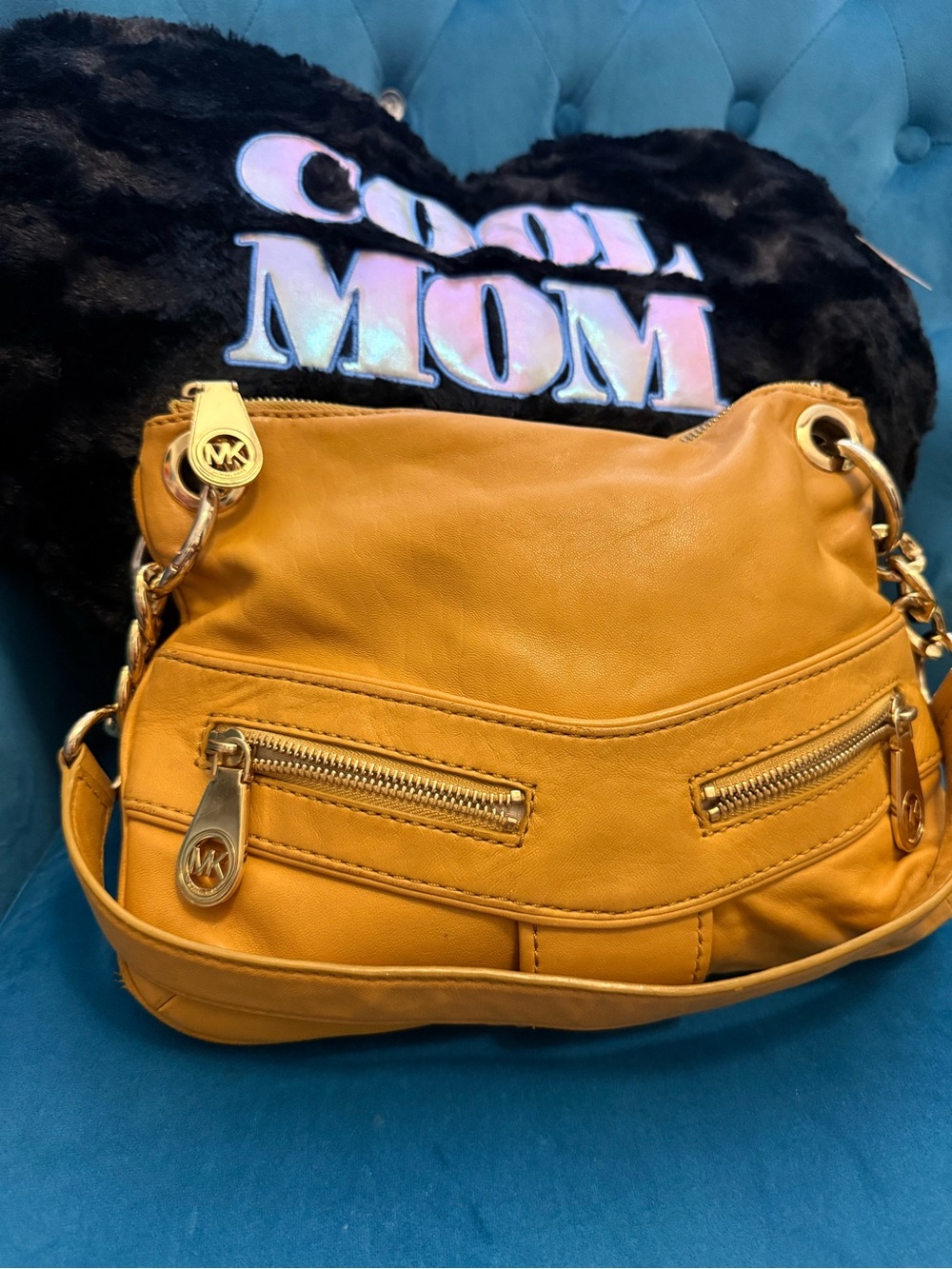 Classy Michael Kors Tan Leather Shoulder Bag with Gold Hardware